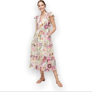 J Crew Dress Sz 4 Ratti Retro Floral Pom Pom Midi